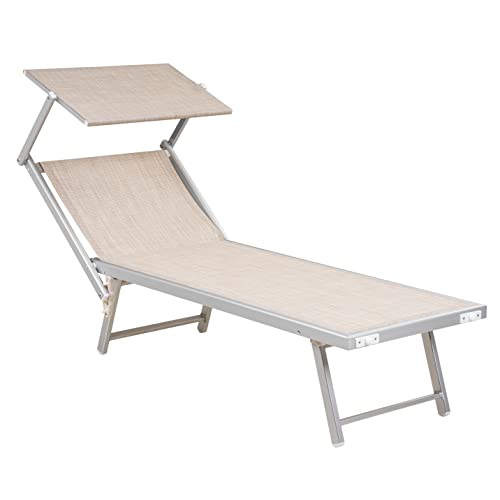 Hortan Lettino Prendisole Professionale Con Struttura Pieghevole in Alluminio, Tetto Parasole e Rivestimento in Tessuto Textilene Per Arredo Esterno, Giardino, Piscina e Spiaggia