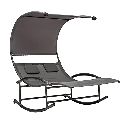 Hortan Lettino 2 Posti Con Struttura Prendisole In Acciaio, Seduta Ergonomica In Textilene e Tetto Parasole, Per Arredo Giardino, Terrazzo e Piscina