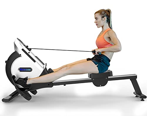 Vogatore con 16 Livelli di Resistenza Magnetica, Neezee Vogatore Super Silenzioso con Cerniera in Alluminio, Monitor LCD, Carico 125KG, Adatto per Palestra a Casa