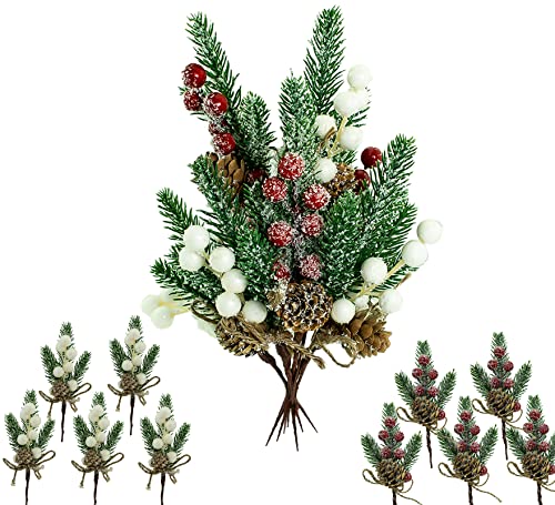 Suwang Rami Pino Decorativi Natalizi 10 pezzi Decorazioni Natalizie,Bacche Natalizie per Decorazioni,Agrifoglio decorativi natalizi per Ghirlande Natale fai da te.