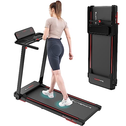 CITYSPORTS Tapis Roulant Elettrico Pieghevole 1-12km/h,Tapis Roulant Salvaspazio con display a LED,Supporto per app e tablet a 360°,Tapis Roulant Compatto per casa e ufficio