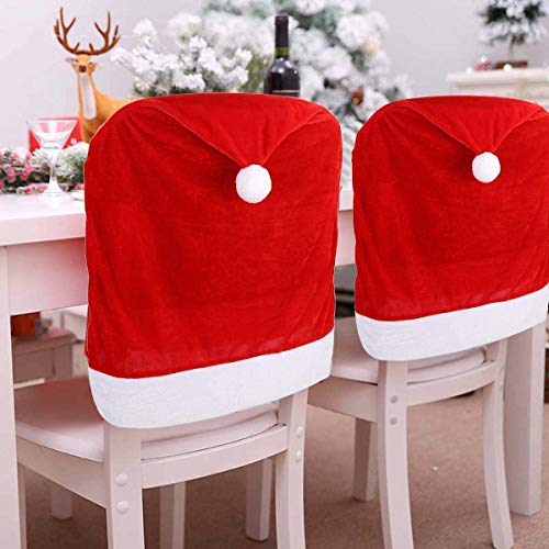 CCINEE Coprisedie natalizie, confezione da 6 pezzi, con cappello di Babbo Natale, per la decorazione natalizia della sala da pranzo