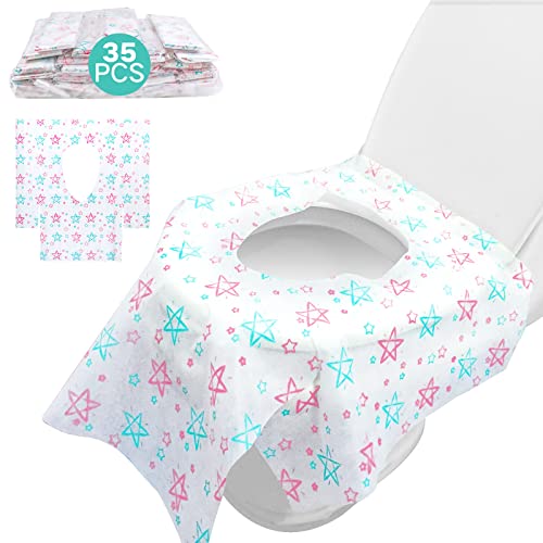 ABirdon 35pcs Copriwater Antibatterico Monouso,Bambini e Adulti Copri-sedili Impermeabili usa e getta per WC Portatili,Gabinetti e Toilette da Viaggio e Campeggio,con 2 adesivi antiscivolo