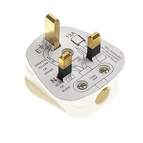 Spina di Rete 13A Uk con Fusibile 13A, Bianco - Adattatore di Alimentazione da Viaggio di Tipo G Britannico Standard 240V con Fusibile, Blocco di Prese a 3 Pin