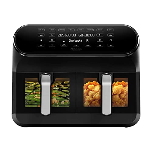 CHEFREE AFW20 Friggitrice ad Aria a Doppio Cestello, DUAL-VIEW, 8 L, 2400W, 8 Funzioni, Cottura Simultanea, Antiaderente, Preriscaldamento, Menu Italiano Online