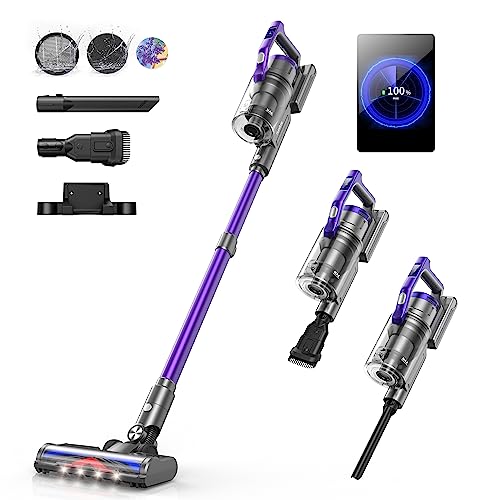 HONITURE Aspirapolvere Senza Fili Potente 450W/33Kpa, 55Mins Batteria Rimovibile, 4 in 1 Scopa Elettrica Senza Fili Potente, Anti-Avvolgimento Aspirapolvere per Pavimenti/Tappeti/Peli Animali S14.