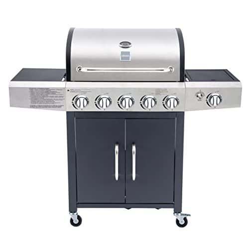 Arsard Barbecue a Gas Professionale XXL Con 6 Fuochi Multifunzione Da 19 KW, Completo Di Bruciatore Laterale, Coperchio, Termometro, Griglia In Ghisa, Ruote E Struttura In Acciaio Inox