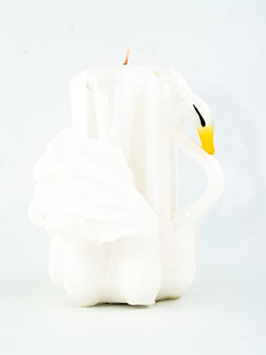 Candela Artigianale Artistica Cigno - Interamente intagliata a mano (MEDIUM, BIANCO)