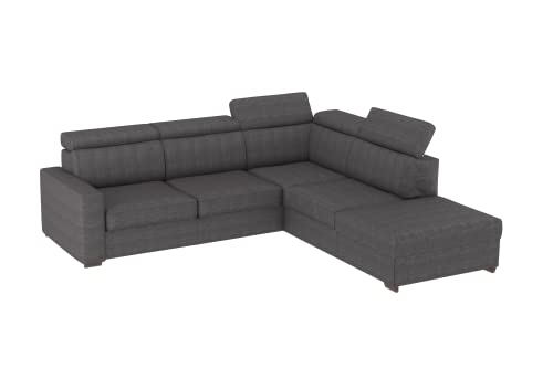 Divano AlfaSofa' mod. Tirana con angolo penisola reversibile, pouf contenitore, letto estraibile e poggiatesta reclinabili, 234X212cm (LxP), penisola di 213cm. 04/05 (grigio scuro)