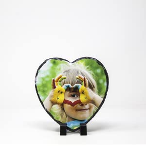 StickerLab - Pietra con Foto Personalizzata - Forma di Cuore - Ideale come oggetto d'arredo per casa, Regalo di Coppia, Anniversario San Valentino- Contiene supporto da Tavolo - Made in Italy
