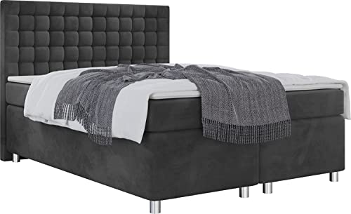 WFL GROUP Letto Boxspring Con Contenitore 120x200 140x200 160x200 180x200 200x200 Letto Matrimoniale Letto Imbottito Con Materasso e Topper - Letto Con Testiera - Velluto Grigio Scuro - 200 x 200 cm