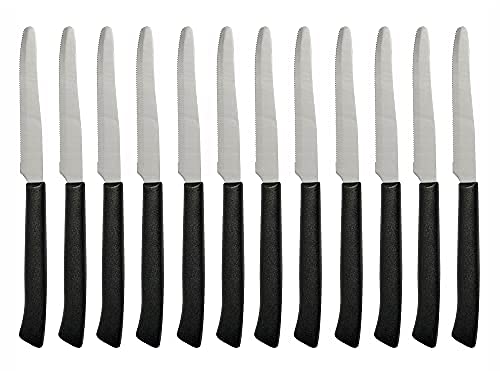 PINTINOX Prima Collection Coltelli tavola lama seghettata Set 12 pz Acciaio Inox con manico nero, Spelucchini ideali per sbucciare frutta