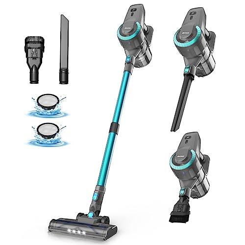 Aspirapolvere senza fili, aspirapolvere ultraleggero 6 in 1, batteria da 2200 mAh fino a 40 minuti di autonomia, potente aspirapolvere portatile per pavimenti duri, moquette, peli di animali domestici
