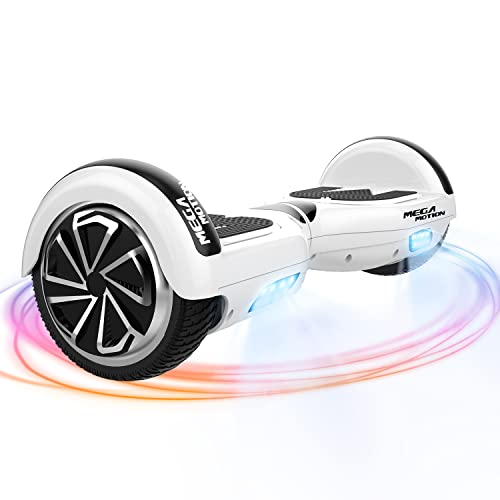 Mega Motion Hoverboards, Hoverboard Bambino, Overboard Auto-bilanciamento con 6.5 Pollice e Altoparlanti Bluetooth per Bambini 8-12 Anni Flash Colorato HoverKart JD1-JD1 Bianco
