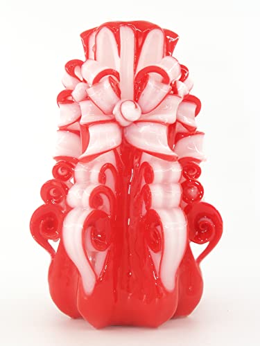 Candela Artigianale Artistica Nastro - Interamente intagliata a mano (LARGE, ROSSO-BIANCO)