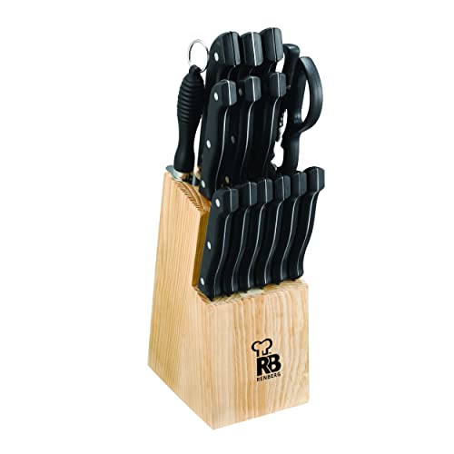 RENBERG Tenessy | Coltelli da Cucina | Set Completo di 15 Pezzi con Ceppo di Legno | Perfetti per Tagliare Ogni Ingrediente | Cucina Professionale | Fabbricati in Acciaio Inox