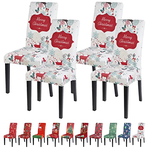 Ryoizen Coprisedie Natalizie con Schienale Elasticizzato,4 Pcs Moderne Fodere Sedia per Sala da Pranzo Protettore Sedia Universale Lavabile per Cucina Soggiorno Hotel Ristorante(Panna,4 Pezzi)