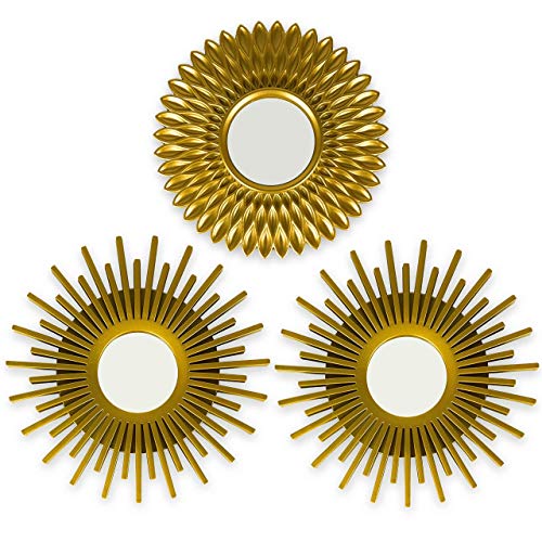 BONNYCO Specchio da Parete 3 Pezzi Specchio Dorato per Decorazioni Casa, Camera da Letto e Soggiorno | Specchio Rotondo da Parete Decorativo e da Appendere | Idee Regalo Originali Donna e Mamma