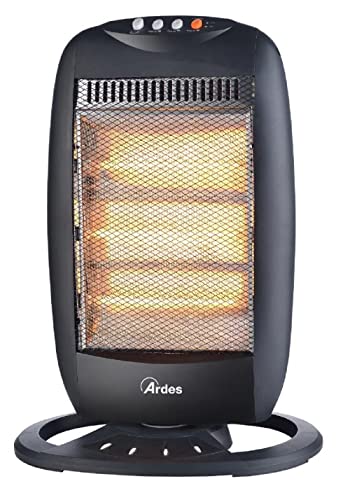 ARDES AR454B HALO 12 Stufa Alogena Oscillante 3 Elementi Riscaldanti - Stufetta Alogena a Basso Consumo Pannello Comandi e Maniglia Trasporto - Stufa Riscaldamento Silenziosa Oscillante - Stufa Nera