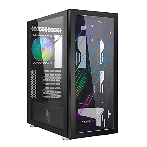 Noua Utopia F15 Nero Case ATX per PC Gaming 0.70MM SPCC Ventola ARGB 120 mm Frontale Vetro con Incisone a Laser & Pannello Laterale in Vetro Temperato (AxPxL: 477x410x210 mm)