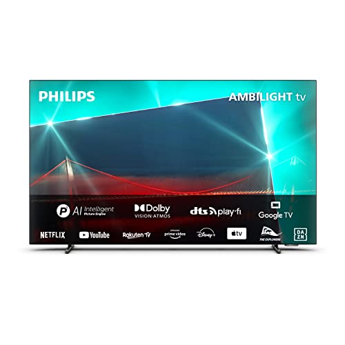 PHILIPS TV 4K OLED Ambilight | OLED718 | 65 Pollici | UHD 4K | 120Hz | Processore P5 AI Perfect Picture | HDR10+ | Google TV | Dolby Atmos | Altoparlanti 20W | Supporto TV | Prime | Netflix | YouTube