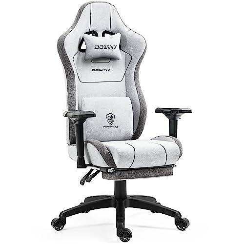 Dowinx Sedia Gaming in tessuto con cuscino a molle insacchettate, Sedia Gamer da gioco ergonomica con funzione massaggiante, sedia da ufficio PC grande e alta con poggiaperiedi XXL,grigio