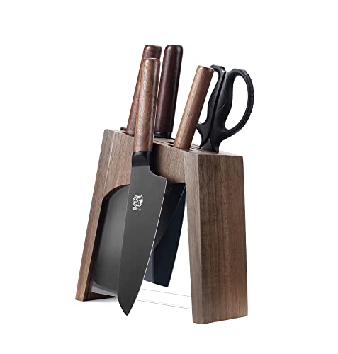 MITSUMOTO SAKARI Set Di Coltelli Da Cuoco Giapponesi Professionali Da 6 Pezzi, Set Di Coltelli Da Cucina Tedeschi In Acciaio Legato Premium Con Supporto In Noce E Forbici Rimovibili