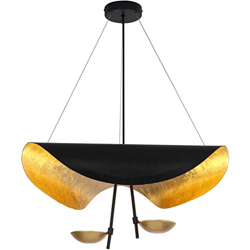 LED Lampade A Sospensione A Foglia D'oro Lampadario A Cappello In Oro Nero A Forma Personalità Della Moda Creativa Linea Sospesa Regolabile In Altezza Ristorante Soggiorno Bar Caffetteria (Black,80CM)