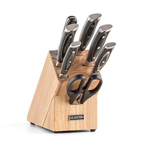 Klarstein Coltelli da Cucina Professionali 8 Pezzi, Set Coltelli da Cucina con Ceppo Coltelli in Legno, 8 Coltelli da Cucina in Acciaio Inossidabile, Set Coltelli da Cucina Professionali Anti Graffio