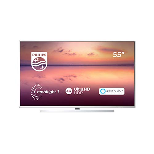 Philips TV Ambilight 55PUS6814/12 55" 4K UHD TV LED Pixel Precise Ultra HD, HDR10+, Dolby Vision∙Atmos, Smart TV, Alexa Integrata, Modello 2019/2020, Argento