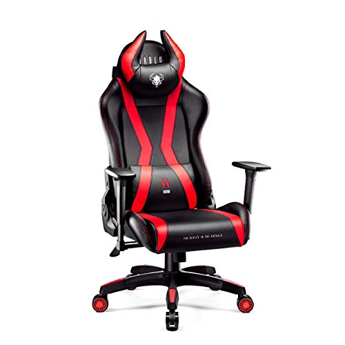 DIABLO X-Horn 2.0 Sedia da Gaming Gamer Poltrona da Ufficio Scrivania Girevole Braccioli 3D Design Ergonomico Supporto Lombare Meccanismo di Inclinazione Nero-Rosso Normal (L)