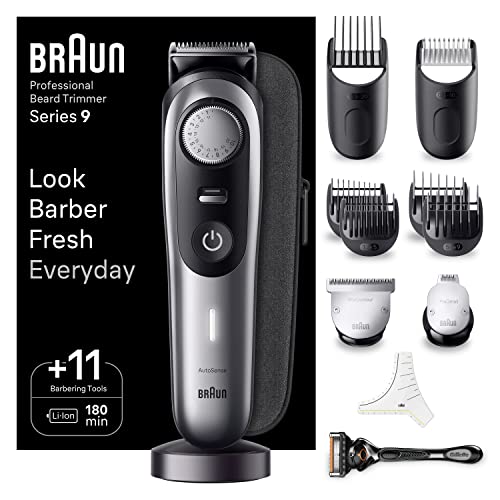 Braun Series 9 Rasoio Elettrico Barba Con Lama Barba Problade E Strumenti Professionali, Regolabarba Uomo 40 Lunghezze, Base Di Ricarica E Custodia Esclusiva, BT9440 Grigio