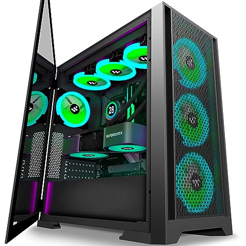 KEDIERS Case PC-con 7 ventole PWM ARGB preinstallate, case da gioco E-ATX Mid-Tower con porta del pannello laterale in vetro temperato apribile, case per computer a rete, C710, Nero