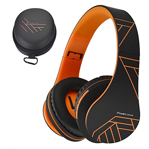 PowerLocus Bluetooth Cuffie Auricolari Pieghevoli, Over Ear Bluetooth Headphones Stereo Senza Fili Cuffie o Collegate Headset con Microfono, Micro SD/TF, FM per iPhone/Samsung/iPad/PC (Nero/Arancio)