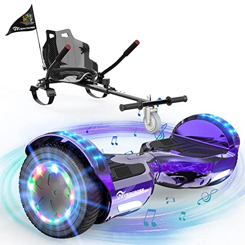 EVERCROSS XP10 Hoverboards con Sedile 6,5'', Overboard con Hoverkart per Bambini e Adulti, Hoverboards con musica Bluetooth e luci a LED, Batteria 4 AH, Max 15 km/h, 8KG Overboard con 6KG Seduta
