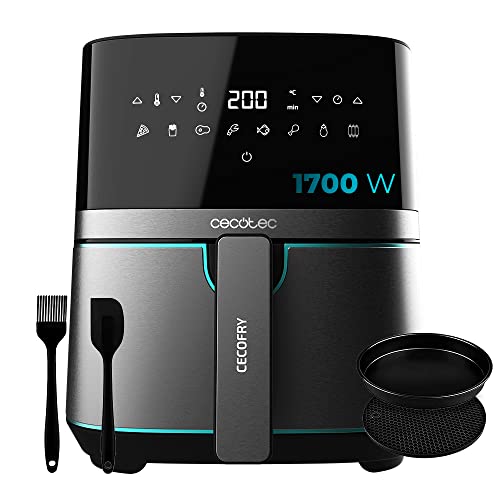 Cecotec Friggitrice ad Aria calda 5,5 L Cecofry Full InoxBlack Pro 5500 con Accessori. 1700 W, Compatta e Digitale, Dietetica in Acciaio inox, senza Olio, Tecnologia PerfectCook, Termostato