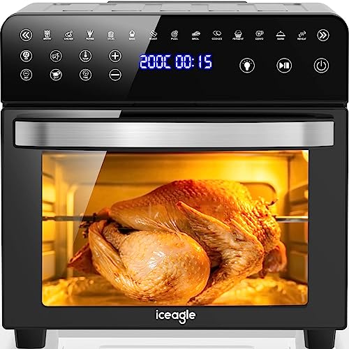Iceagle Friggitrice ad Aria Senza Olio 15 Litri - 13 in 1 Forno Air Fryer XXL 1800 W, LED Touch Screen, Timer e Temperatura Regolabili, Essiccatore e Funzione Fai da te, Accessori inclusi