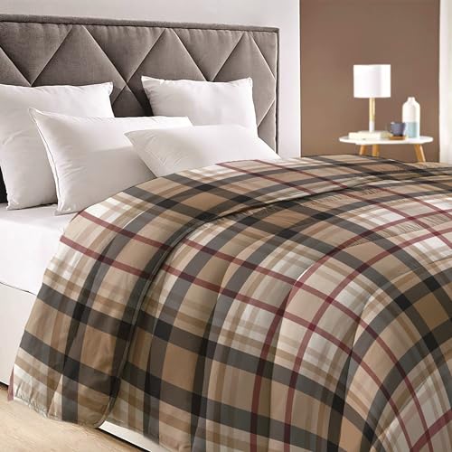 INTRECCI Trapunta Piumino Invernale 320 GSM Prodotta in Italia Duck Friendly, Caldo Piumone Autunno Inverno Anallergico (Matrimoniale 260x260 cm, Tartan Marrone)