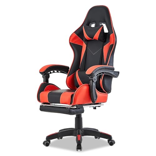 Walden Sedia da gaming, ergonomica, da ufficio, da gaming, schienale regolabile, sedia girevole da corsa, ufficio, computer, ergonomica, videogioco (Rosso)