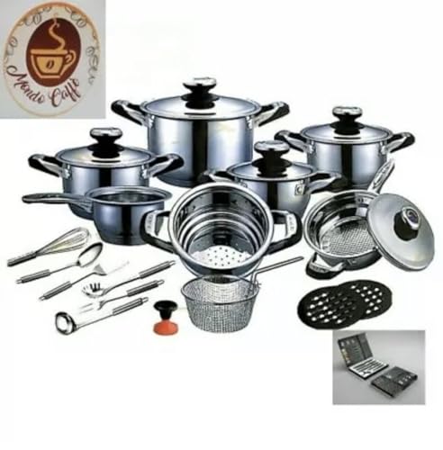 Set Batteria di Pentole 23 Pezzi in Acciaio Inox a Induzione Antiaderente AMC