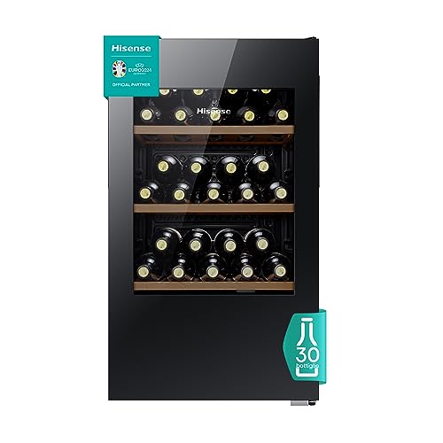 Hisense MWC4894GF - Cantina Vino 30 bottiglie, Monotemperatura, Vetri Anti UV, Ripiani in Legno, Display Touch, Illuminazione Led, Anno 2023