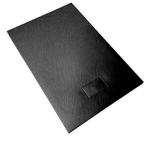 Piatto Doccia H.2,6 cm In Vetro-resina SMC Effetto Pietra Stone Ardesia Piletta Doccia Inclusa (70x90 h 2.6cm, Antracite)