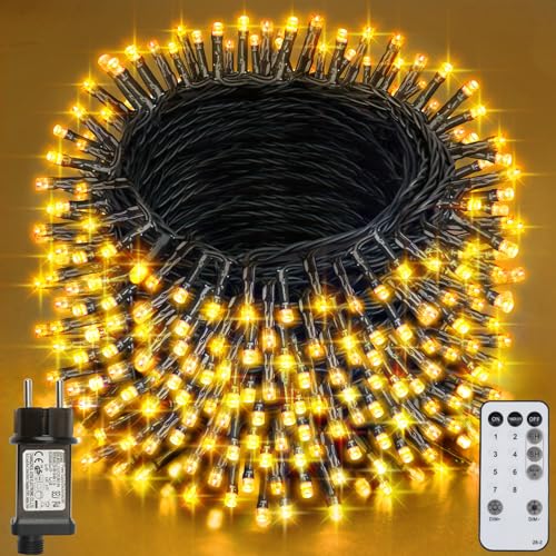 Realky Luci Albero di Natale, 62.2M 520 LED Luci Natalizie da Esterno ed Interno, 8 Modalità con Funzione Memoria e Telecomando Luci di Natale per Giardino, Balcone, Casa, Festa - Bianco Caldo