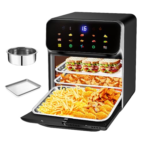 Friggitrice ad aria calda, friggitrice, friggitrice, 10 litri, mini forno, funzione di essiccazione, display LCD, 10 programmi, incluso ricettario e accessori
