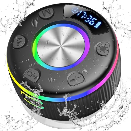 Cassa Doccia Bluetooth 5.3, Cassa Bluetooth Doccia con Luce RGB, IP7 Impermeabile Speaker Bluetooth, 8 Ore Stereo Cassa Bluetoth Portatile, Chiamata Senza Mani, Altoparlante Bluetooth Bagno Esterno