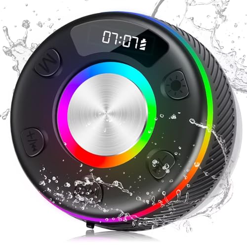 Cassa Doccia Bluetooth 5.3, Speaker Vero Wireless con Luce LED Display, Altoparlante Portatile Impermeabile IP7, Effetti Sonori Hi-Fi Bassi, Microfono Integrato, Batteria Integrata da 1000 mAh, Nero