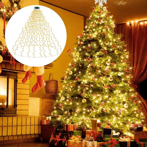 Luci Albero di Natale,Catene Luminose per Natalizie 2M*16 400LEDs Luci Stringa, 8 Modalità Bianco Caldo, Luci Natale Fata Filo di Rame Luci, per Interni Esterni Camera da Letto,Festa,Giardino Natale