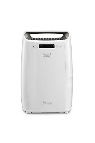 De'Longhi DEXD214RF Tasciugo Deumidificatore per eliminare l'umidità. Asciugabiancheria, Triplo Sistema Filtrazione Aria, 14L/24H, Sistema di sicurezza, Silenzioso, Maniglia, TIMER, Bianco