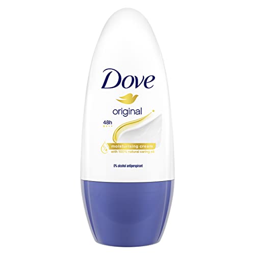 Dove originale deodorante roll on da donna senza alcool 48 ore, con olio nutriente naturale al 100% e 1/4 di crema idratante, confezione da 6 x 50 ml (la confezione può differire)