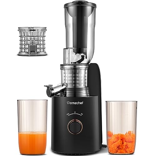 AMZCHEF Estrattore Frutta e Verdura Ampio Scivolo 85MM - 250W Estrattore a Freddo con 2 Filtri Brevettati - Estrattori di Succhi Senza BPA, Base Stabile, Masticazione Inversa - Nero